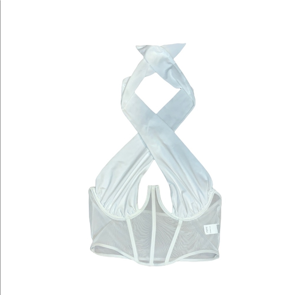 Sheer Mesh Cutout Criss Cross Halter Top